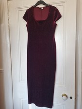 Wallis Petite Dark Red & Gold Spot Stretch Velour Maxi Dress In Size 12