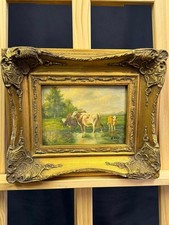 Charming Oil Painting Of Cows In A Field • Signed "G Roy"