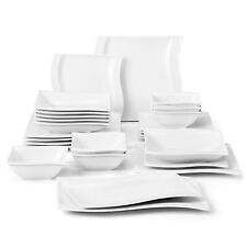 MALACASA Flora Porcelain Dinner Set Ivory White Dinner Dessert Plates Bowls Mugs