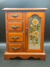 Vintage Wooden Jewellery Box Cabinet Stained Glass