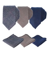 Mens Boys Kids Matching Check Tweed Slim Tie & Pocket Squares Handkerchief Set