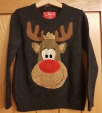 Tu Charcoal Grey Christmas Reindeer Jumper With Light And Sound - 6 Yrs