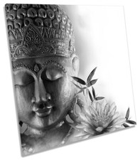 Buddha Zen Water Lily B&W CANVAS WALL ART SQUARE Picture Print