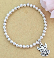 Silver Plated 5mm Bead Stacking Bracelet - Antique Silver Angel Charm