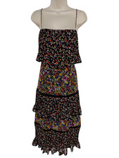 BNWT WHISTLES DRESS UK 14 BLACK MULTI PEONY PRINT TIERED STRAPPY RARA RRP £199
