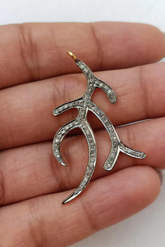 Pave diamond antler pendant - pave,