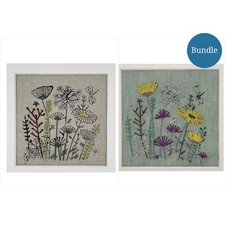 Bundle - 2 x Wild Flower Stamped Embroidery Irish Linen Kit Beginners