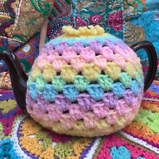 New Handmade Retro Vintage Crochet Tea Cosy Multicoloured M/L Teapot Cover