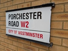 London Enamel Street Road Sign City Of Westminster Porchesrer Road W2