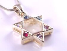 Star Of David Magen Judaica Necklace Pendant Kabbalah Gold Crystal Stones Jewish