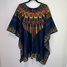 Vintage Tribal Printed Womens Plus Size Poncho Lightweight Colorful Feather XXL