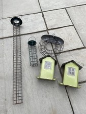 Bundle Lot Of 5 Bird Feeders Including Large Fastball Feeder And Houses Metal