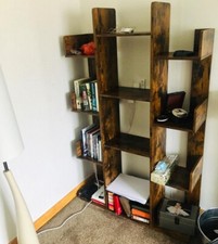 Rustic Brown Bookcase Display Storage Shelving Unit Vintage Style Bookshelf Slim