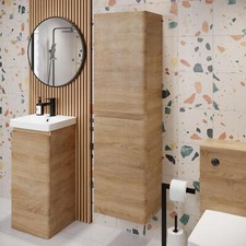 Wood Wall Hung Tall Bathroom Cabinet - 1400 x 400mm Modern Storage