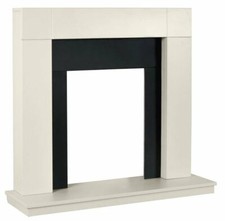 ELECTRIC FIRE WHITE BLACK WOODEN FIREPLACE SURROUND HEARTH AND BACK PANEL BNIB