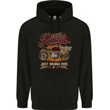 Just Wanna Ride Cafe Racer Motorbike Biker Mens 80% Cotton Hoodie