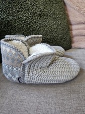 MUKLUKS Womens Grey Fairisle Hard Sole Slipper Boots Size medium  UK 5 - 6