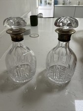 2 X Crystal Decanter, Silver Neck +  4 Glasses