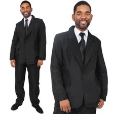 MENS PLAIN BLACK SUIT FANCY DRESS TUXEDO COSTUME SECRET AGENT BLUES OUTFIT