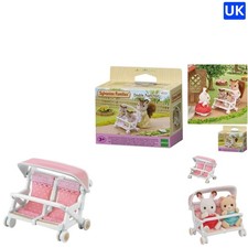 Sylvanian Families Pink Double Pushchair - Swivel Wheels for Fun Adventures