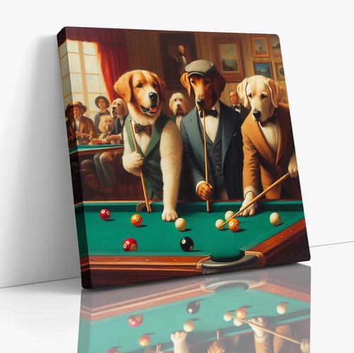 Dogs playing pool billiards - dogs, pool,