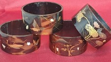 Antique Tortoise Shell Napkin Rings With Mother Of Pearl Gold Japanese Scene