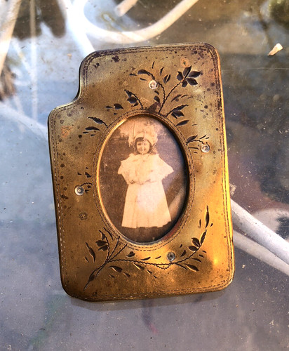 Antique small brass photo - ,