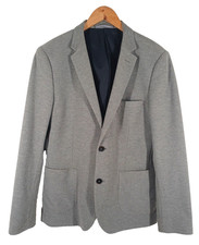 Fisk Of Oslo Blazer Jacket Men's 40R Grey Cotton Blend Slim Fit 2 Button Pockets