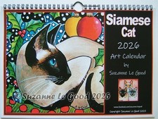 Siamese cat 2026 calendar art painting original design by Suzanne Le Good