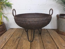 Antique Original Indian Riveted Kadai Fire Pit BBQ Drinks Ice Cooler Planter