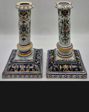 Pair of French Faience pottery candlesticks, from Rouen