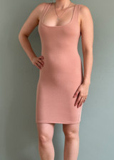 Naked Wardrobe Beige Skin Tone Stretchy Dress (Size Medium, Fits Like SizeSmall)