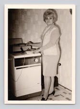 Old B&W Photo Woman with Record Player (?) Fashion Glamour