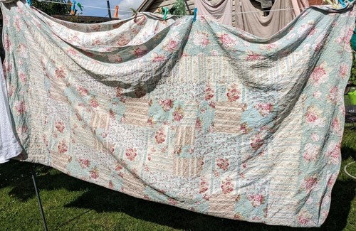Patchwork quilt duck egg blue - quilt,