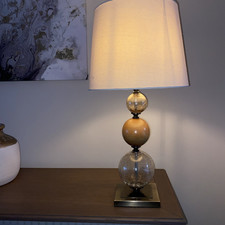 Table Lamp Modern Wood Glass Mix stacked 3 Ball Bubble with Brass Effect Stand