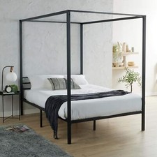 Metal Canopy Bed Frame King 4 Poster Black Home Modern Bedroom Furniture