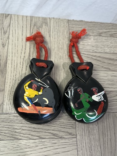 Vintage hand painted castanets - painted,