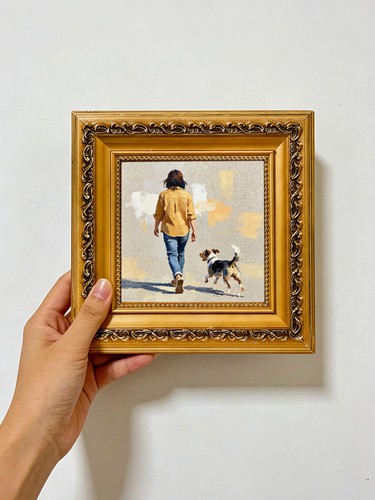 Woman walking beagle puppy - walking,