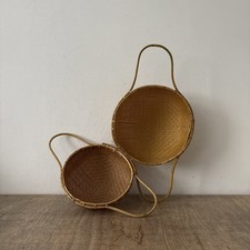 Rustic Style x2 Bamboo Weaved Fruit Bowl Handled Basket Display Storage Decor