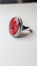 Vintage Sterling Silver Red Coral Ring | Size O 1/2 | 925 Silver 