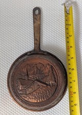 Vintage Decorative Rustic Copper Pan/Mould with Brass Handle mountains and cabin