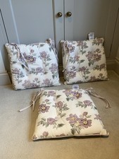 Laura Ashley Reversible Chair Cushions - Set Of 3 - Purple Floral Stripe
