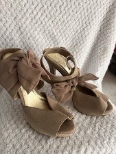 Love Label Nude High Heel Sandals UK 4 Peep Toe Bow Ankle Strap Wedding Party