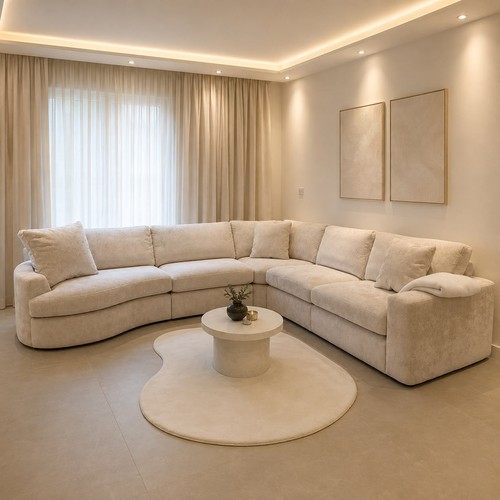Premium cream corner sofa - cream,