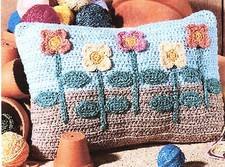 Cushion vintage crochet pattern in Aran. 11 x 15 ins. Summer garden.