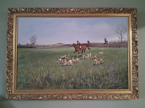 Framed fox hunting scene - framed,