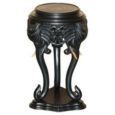 ANGLO INDIAN EXPORT CIR 1920 EBONISED ELEPHANT JARDINIERE PLANT STAND SIDE TABLE