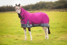 Combo Full Turnout Horse Rug 1200D Waterproof Neck Raspberry/Grey 5'3 -6'9