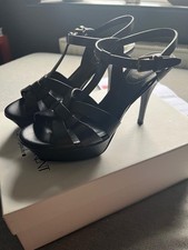Saint Laurent Women's Tribute 75 Leather Platform Sandals Uk 4 Eu 37 Black