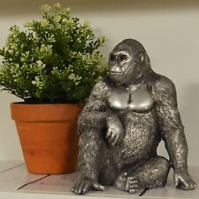 Gorilla Silver Sculpture Statue Animal Ornament Home Decor Wildlife 41227